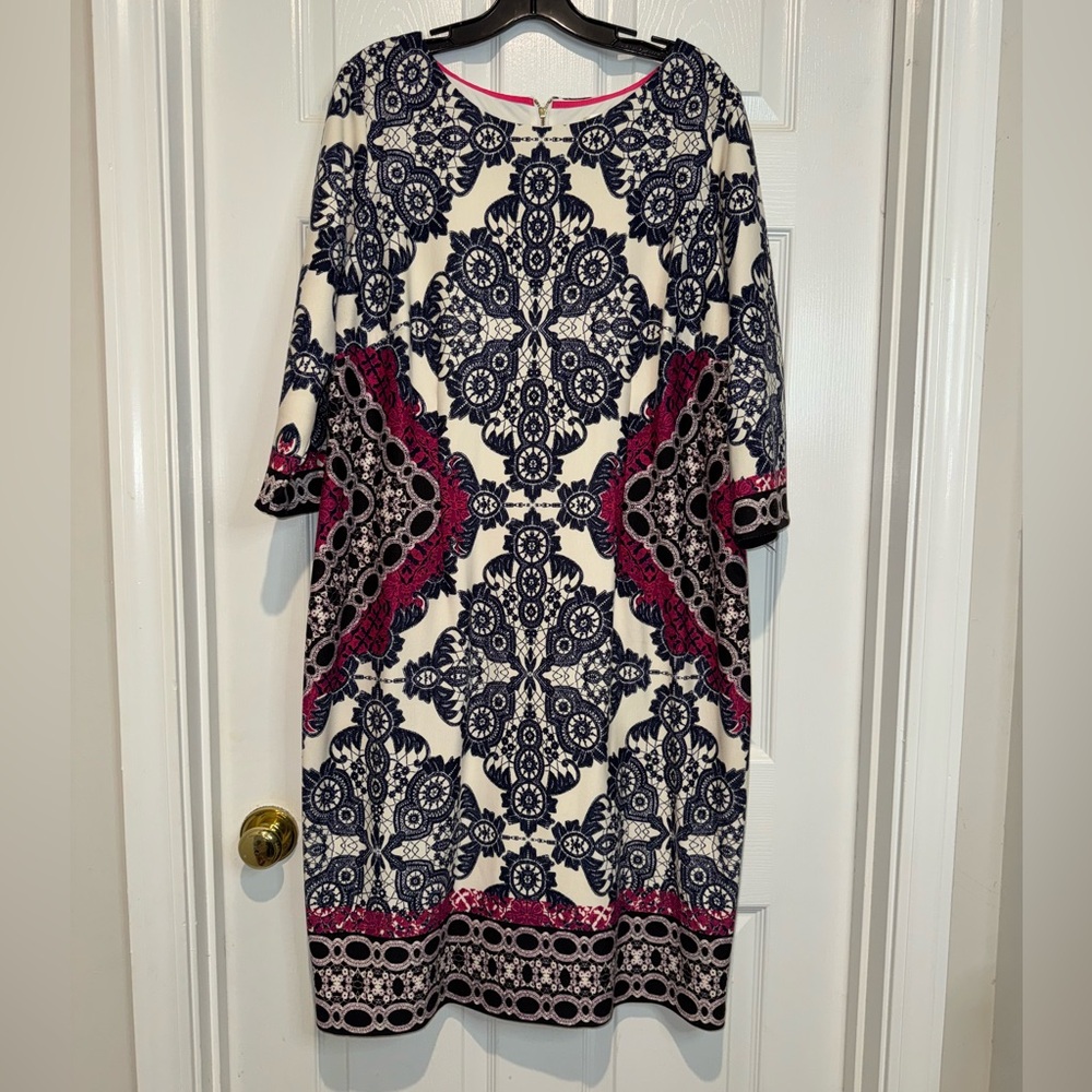 Eliza J Navy and Pink Floral Long Sleeve Dress. Size 16W